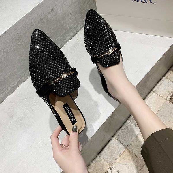 mule slippers women low heel shoes glitter rhinestone loafers pointed toe female slip on fashion slides lady shoe woman, Black
mule slippers women low heel shoes glitter rhinestone loafers pointed toe female slip on fashion slides lady shoe woman, Black