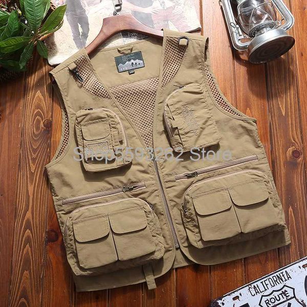 men's fishing vest outdoor multi-pocket vest male tooling reporter men and women, Black;white