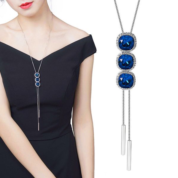 trendy light grey dark blue clear stone water drop pendant necklaces women snake chain dress sweater shopping party accessories, Silver
trendy light grey dark blue clear stone water drop pendant necklaces women snake chain dress sweater shopping party accessories, Silver