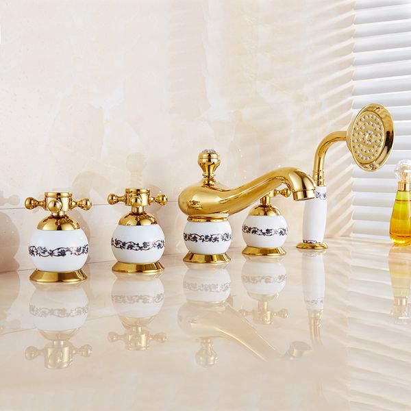 bathtub faucets bathroom mixer set 5 pcs spout tub sink taps gold brass and jade cold water faucet with handshower
bathtub faucets bathroom mixer set 5 pcs spout tub sink taps gold brass and jade cold water faucet with handshower