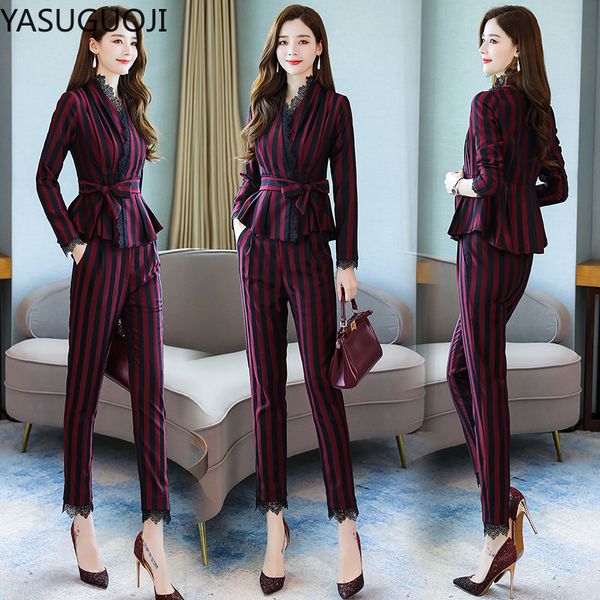 YASUGUOJI 2 Pieces Set High Quality Lace V-neck Striped Pant Suit Women Office Lady Formal Business Design Women Work Wear Suits, White;black
YASUGUOJI 2 Pieces Set High Quality Lace V-neck Striped Pant Suit Women Office Lady Formal Business Design Women Work Wear Suits, White;black