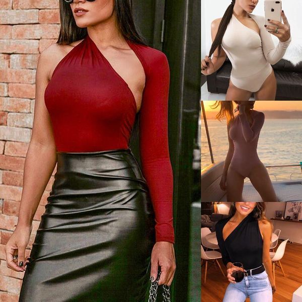 горячие продаем новые моды для женщин ladies backless одно плечо комбинезон комбинезон трико tops t-shirt блуза 5 цветов, White
