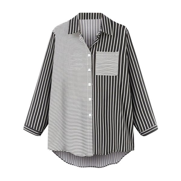 style women blouses turn down collar casual splice striped loose office shirt business long sleeve shirt blouses & shirts, White
style women blouses turn down collar casual splice striped loose office shirt business long sleeve shirt blouses & shirts, White