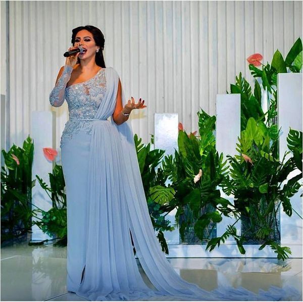 evening dresses one shoulder long sleeves illusion lace applique beaded with cape chiffon long formal arabic party prom gowns, Black
evening dresses one shoulder long sleeves illusion lace applique beaded with cape chiffon long formal arabic party prom gowns, Black