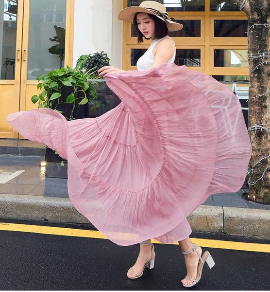new women's chiffon pure color maxi-skirt a-line elastic high-waist fashion female beach-party korean-style fairy-put big skirt, Black
new women's chiffon pure color maxi-skirt a-line elastic high-waist fashion female beach-party korean-style fairy-put big skirt, Black