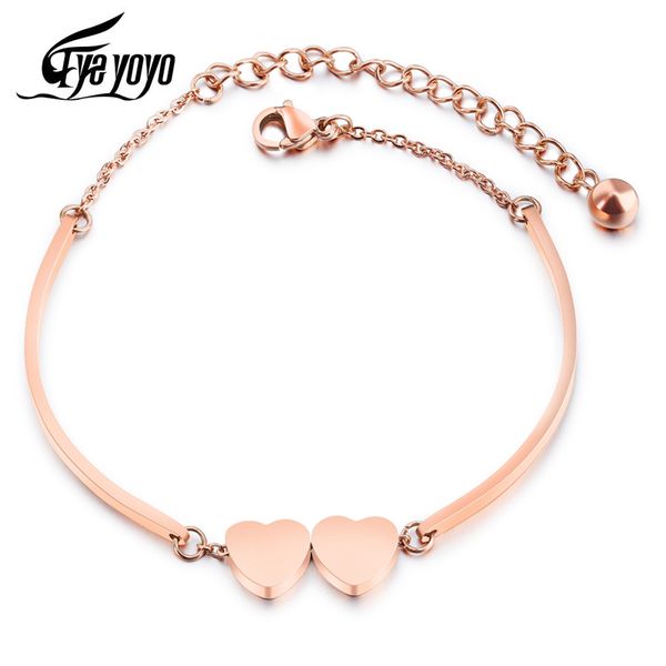 eyeyoyo 160mm hop selling elegant stainless steel rose gold color bracelet double heart wweet women for valentine's day gift, Golden;silver
eyeyoyo 160mm hop selling elegant stainless steel rose gold color bracelet double heart wweet women for valentine's day gift, Golden;silver