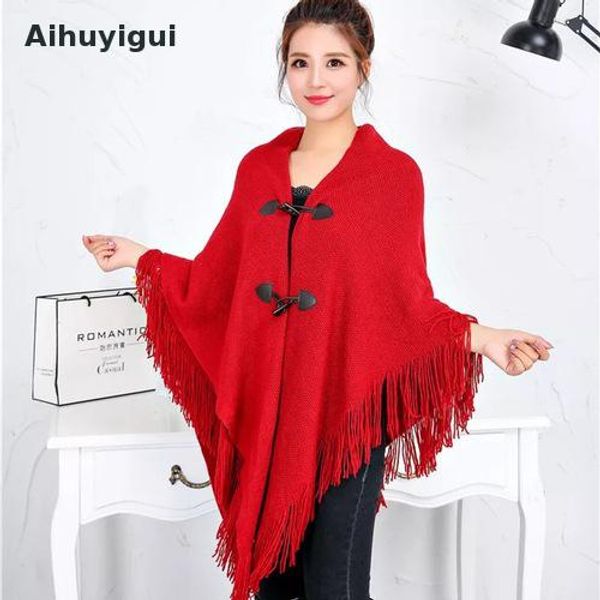 aihuyigui 2019 autumn and winter clothing knitwear coat double tassel cloak shawl large size warm coat mujer tb097, Black;brown
aihuyigui 2019 autumn and winter clothing knitwear coat double tassel cloak shawl large size warm coat mujer tb097, Black;brown