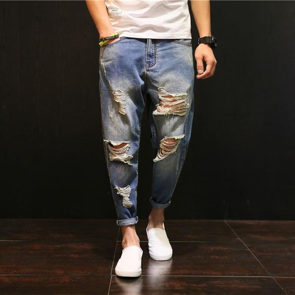 men's jeans fashion celana panjang denim sobek longgar lurus dengan resleting, Blue
men's jeans fashion celana panjang denim sobek longgar lurus dengan resleting, Blue