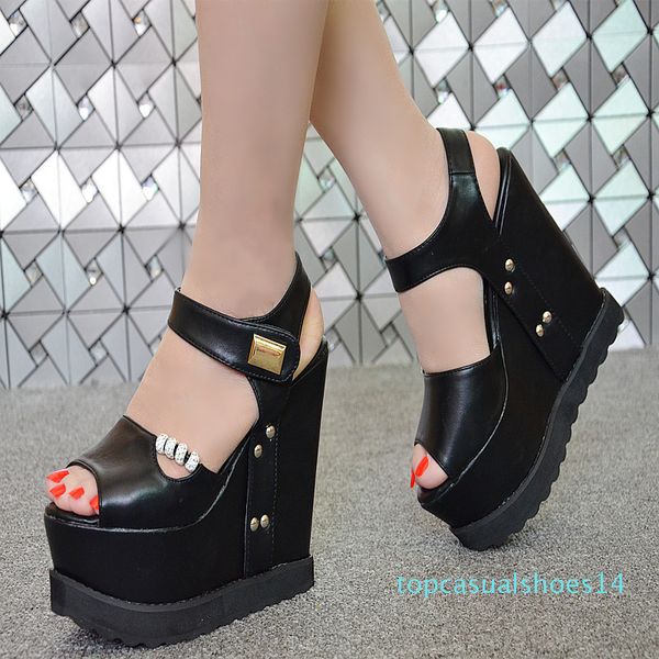 2018 summer new wedge 15 cm nightclub thick-soled muffin sandals super high heel women sandals simple elegant high heels t14, Black
2018 summer new wedge 15 cm nightclub thick-soled muffin sandals super high heel women sandals simple elegant high heels t14, Black