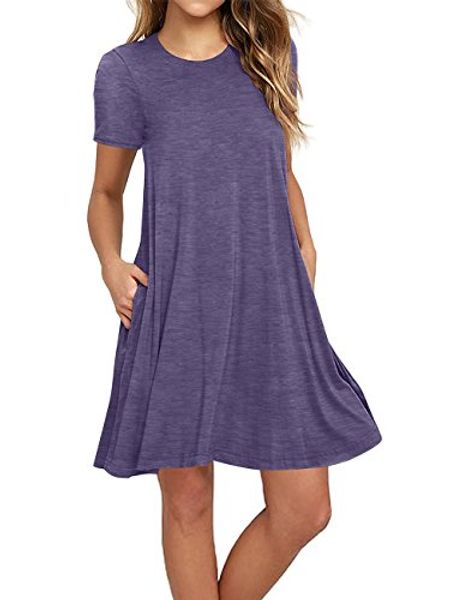sanifer women's short sleeve cotton t-shirt dress swing tunic dress with pockets, Black;gray
sanifer women's short sleeve cotton t-shirt dress swing tunic dress with pockets, Black;gray