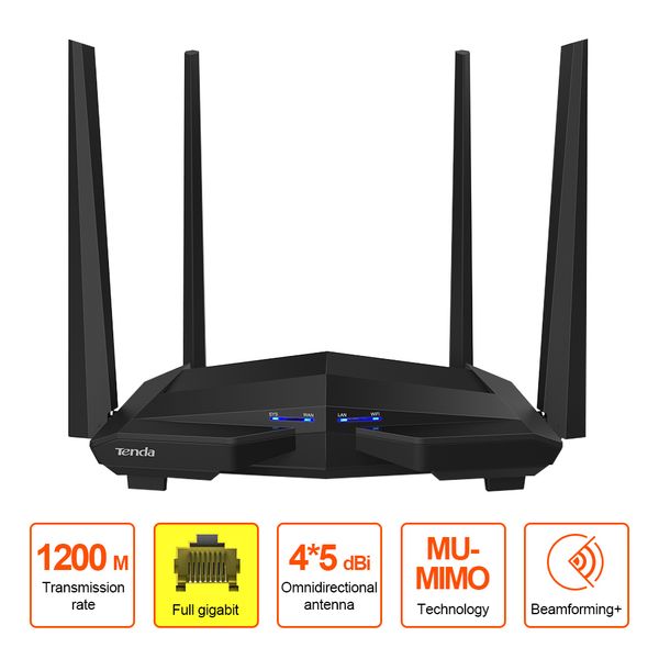 

tenda ac10 1200mbps wireless wifi router dual band 2.4g/5g 1 wan+3 lan gigabit port 802.11ac 1ghz cpu 128 ddr3 smart app manage