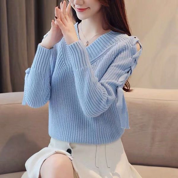 2020 spring and autumn new v-neck loose casual off-the-shoulder net red sweater female pullover temperament wool sweater, White;black
2020 spring and autumn new v-neck loose casual off-the-shoulder net red sweater female pullover temperament wool sweater, White;black