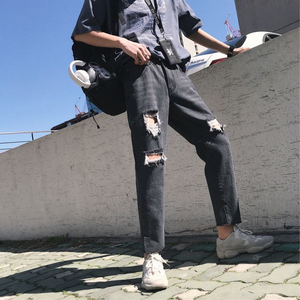 2019 new spring and summer korean casual couple men's cotton loose trend handsome broken edge straight jeans 28-34 size hip hop, Blue
2019 new spring and summer korean casual couple men's cotton loose trend handsome broken edge straight jeans 28-34 size hip hop, Blue