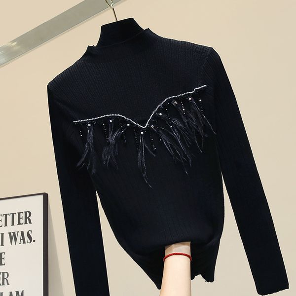thin heavy-duty feather sweater ladies 2019 early autumn new knitted women's long-sleeved bottom shirt female slim sweaters, White;black
thin heavy-duty feather sweater ladies 2019 early autumn new knitted women's long-sleeved bottom shirt female slim sweaters, White;black