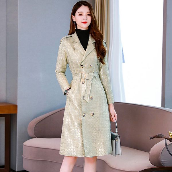 women's trench coats and autumn 2021 double breasted plaid windbreaker long temperament bright face deerskin coat, Tan;black
women's trench coats and autumn 2021 double breasted plaid windbreaker long temperament bright face deerskin coat, Tan;black