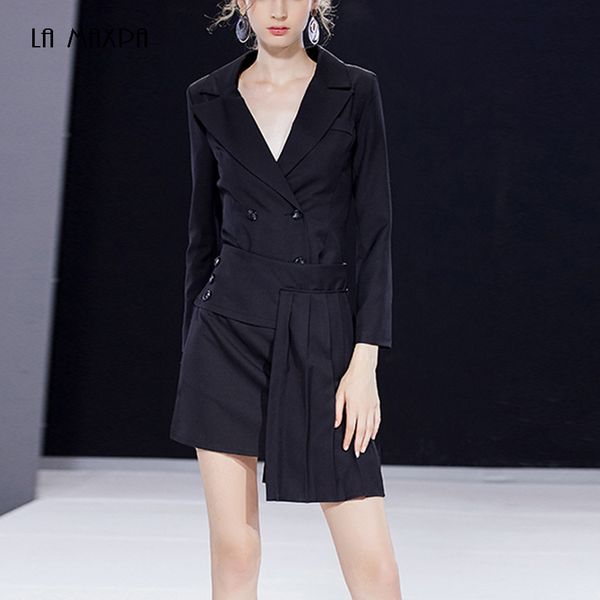 2018 autumn new women's casual suit collar black slim irregular skirt + long-sleeved blazer 2 sets of fashion office clothe, White;black
2018 autumn new women's casual suit collar black slim irregular skirt + long-sleeved blazer 2 sets of fashion office clothe, White;black