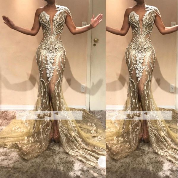 evening dresses wear mermaid one shoulder sheer white lace appliques crystal pearls front split open back sheer formal party prom dress, Black;red
evening dresses wear mermaid one shoulder sheer white lace appliques crystal pearls front split open back sheer formal party prom dress, Black;red