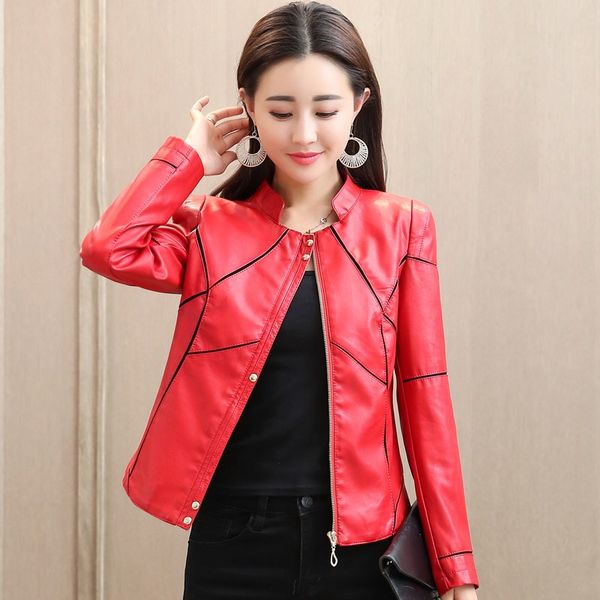 women's leather jacket short section slim stitching pu jacket 2019 spring collar women's leather clothing coat, Black
women's leather jacket short section slim stitching pu jacket 2019 spring collar women's leather clothing coat, Black