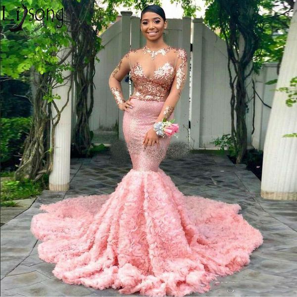 2019 pink mermaid prom dresses sheer with rose sequins applique evening gowns illusion long sleeves ruched sweep train formal dress, Black
2019 pink mermaid prom dresses sheer with rose sequins applique evening gowns illusion long sleeves ruched sweep train formal dress, Black