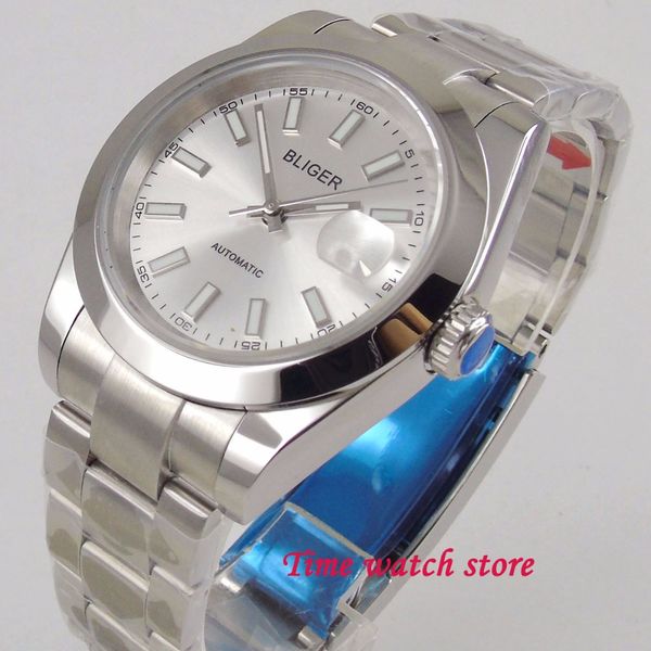 40mm bliger silver dial luminous men's watch saphire glass date polished bezel 21 jewels miyota 8215 automatic wrist watch162, Slivery;brown
40mm bliger silver dial luminous men's watch saphire glass date polished bezel 21 jewels miyota 8215 automatic wrist watch162, Slivery;brown