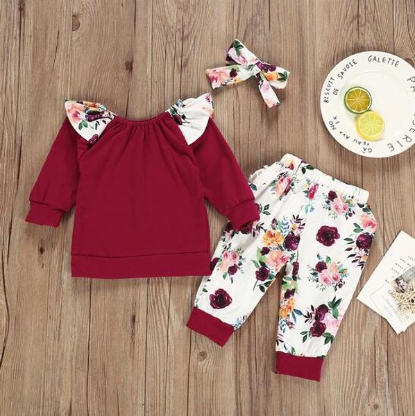 2020 baby designer girl suit spring and autumn red long-sleeved t-shirt broken flowers pants bow hairband female baby three-piece suit, White
2020 baby designer girl suit spring and autumn red long-sleeved t-shirt broken flowers pants bow hairband female baby three-piece suit, White