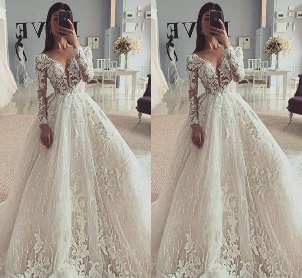 2020 wedding dresses lace v neck illusion bodice bridal wedding dress sweep trian llong sleeve vestidos de novia, White
2020 wedding dresses lace v neck illusion bodice bridal wedding dress sweep trian llong sleeve vestidos de novia, White