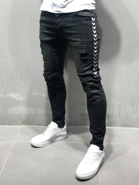men's skinny jeans side stripes ripped frayed slim fit denim pants hip hop black streetwear rolled edge casual trousers, Blue
men's skinny jeans side stripes ripped frayed slim fit denim pants hip hop black streetwear rolled edge casual trousers, Blue