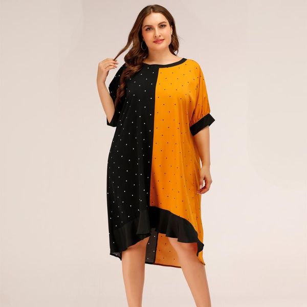 woman dress plus size elegant contrast polka dot print casual dress women o neck half sleeve irregulal midi dresses, White;black
woman dress plus size elegant contrast polka dot print casual dress women o neck half sleeve irregulal midi dresses, White;black