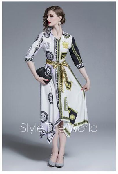 european station summer new french style printing atmosphere irregular skirt dress slim dress, Black;gray
european station summer new french style printing atmosphere irregular skirt dress slim dress, Black;gray