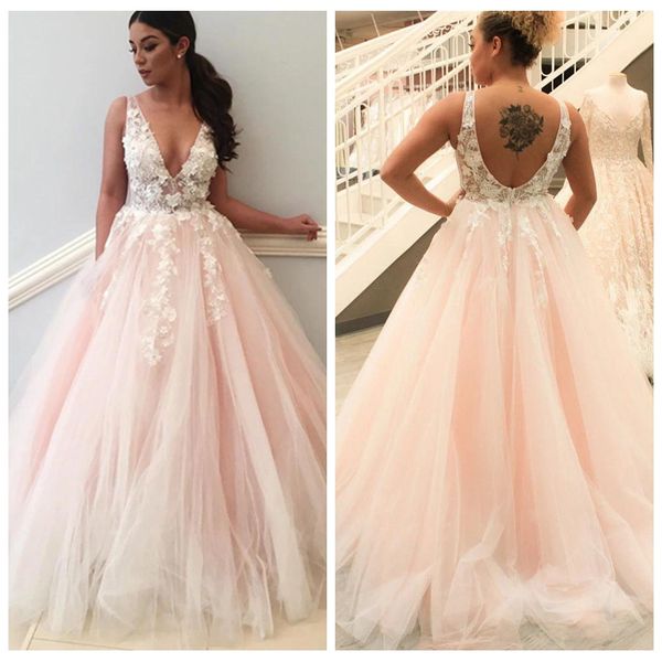 pretty v-neck a-line tulle wedding dress lace appliques brush train light pink wedding dress low back bridal dresses vestidos de noche, White
pretty v-neck a-line tulle wedding dress lace appliques brush train light pink wedding dress low back bridal dresses vestidos de noche, White