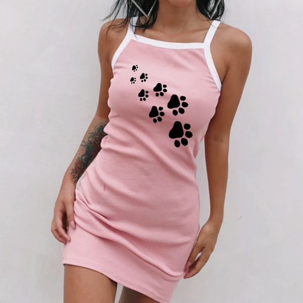 women 19ss summer dress female spaghetti strap love pattern footprint dresses, Black;gray
