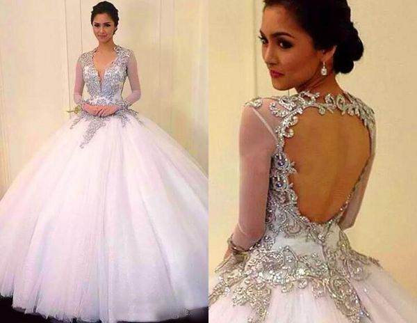 sparkly crystal rhinestones wedding dresses ball gown bateau sheer neck long sleeves keyhole back wedding bridal gowns long beading, White
sparkly crystal rhinestones wedding dresses ball gown bateau sheer neck long sleeves keyhole back wedding bridal gowns long beading, White