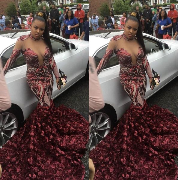 burgundy mermaid prom dresses lace sequins plus size long sleeves black girl evening dress high neck sweep train flowers formal party gowns, Black;red
burgundy mermaid prom dresses lace sequins plus size long sleeves black girl evening dress high neck sweep train flowers formal party gowns, Black;red