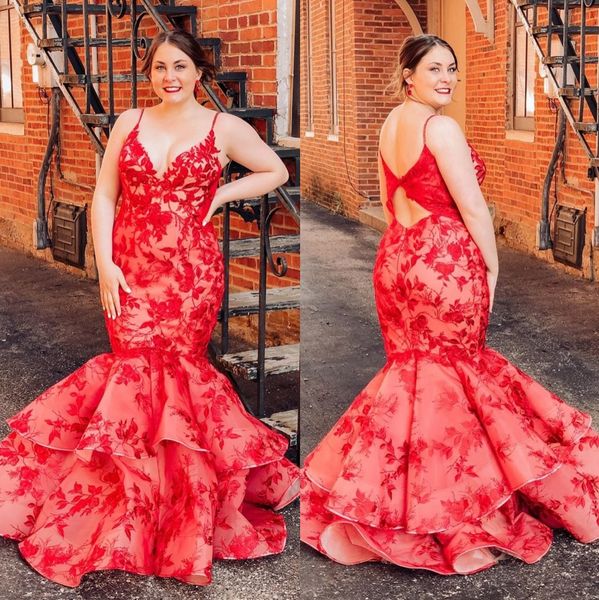 red lace mermaid backless prom dresses v neck sleeveless tiered evening gowns plus size floor length formal dress, Black
red lace mermaid backless prom dresses v neck sleeveless tiered evening gowns plus size floor length formal dress, Black