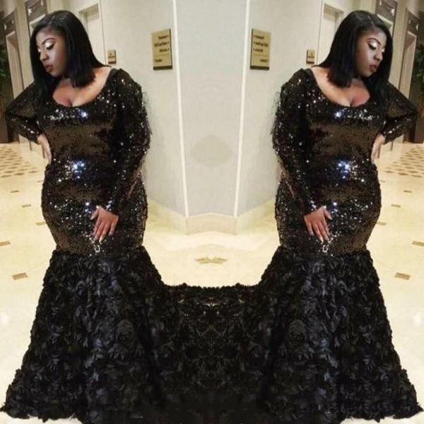 Plus Size Black Sequined Prom Dresses 2019 New 3D Rose floral Long Sleeve Scoop Formal Mermaid Evening Dress Party Gowns
Plus Size Black Sequined Prom Dresses 2019 New 3D Rose floral Long Sleeve Scoop Formal Mermaid Evening Dress Party Gowns