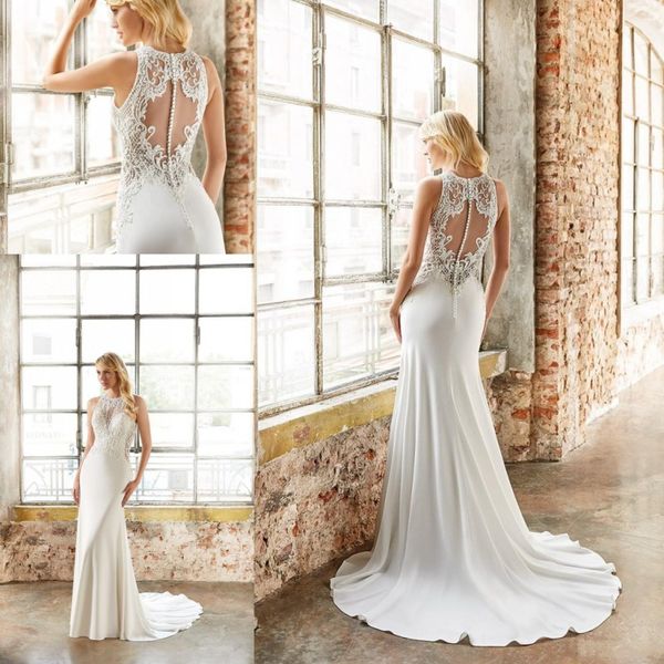 2020 elegant mermaid wedding dresses jewel neck lace appliques beaded covered button bridal gowns custom made plus size, White
2020 elegant mermaid wedding dresses jewel neck lace appliques beaded covered button bridal gowns custom made plus size, White