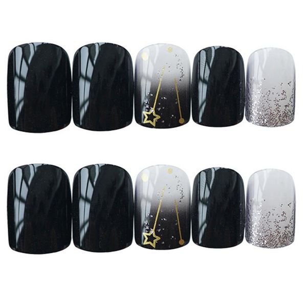24 pcs shiny fake nails star moon decor wearable artificial acrylic short false nail patches for party, Red;gold
24 pcs shiny fake nails star moon decor wearable artificial acrylic short false nail patches for party, Red;gold