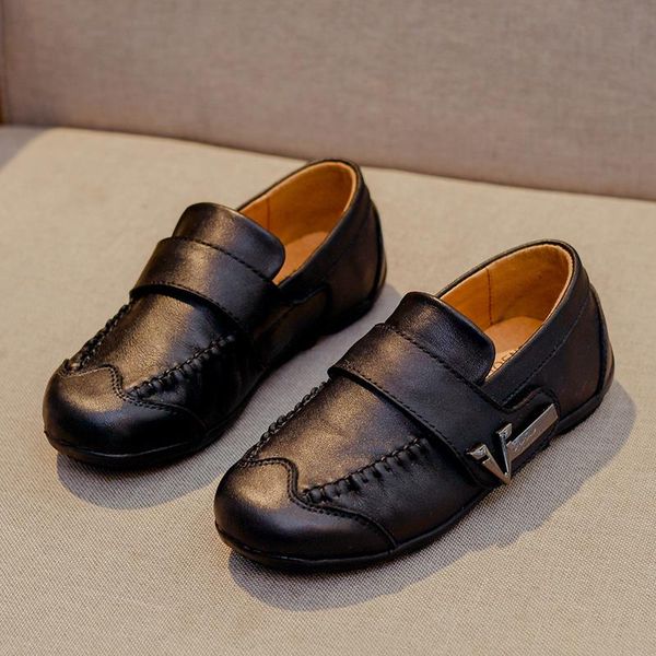 Boys Genuine Leather Shoes For Kids Dress Formal School Wedding Shoes Children Oxford Banquet Black Rubber Sole Loafers