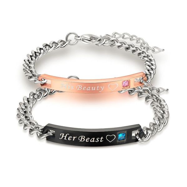 titanium steel her beast his beauty couple bracelet &bangles with zircon fashion jewelry valentine's day gift drop ship, Black
titanium steel her beast his beauty couple bracelet &bangles with zircon fashion jewelry valentine's day gift drop ship, Black