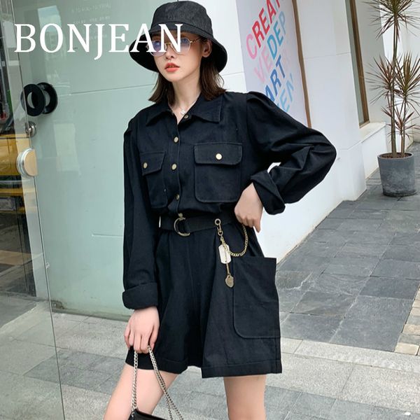 bonjean casual black playsuit with belt 2019 autumn clothing long sleeve straight playsuit for women high waist bj1608, Black;white
bonjean casual black playsuit with belt 2019 autumn clothing long sleeve straight playsuit for women high waist bj1608, Black;white