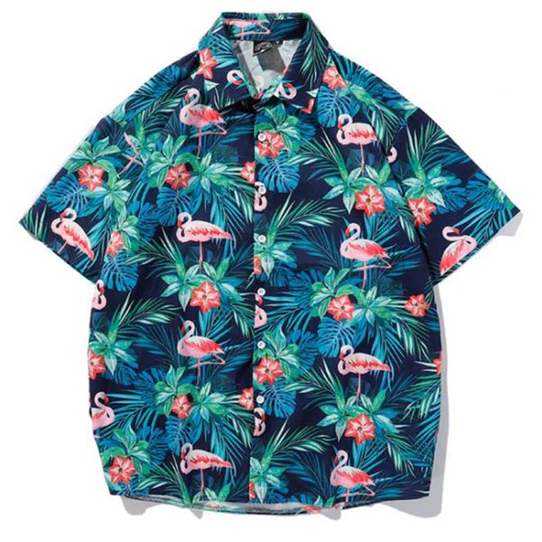 men's shirts short sleeves hawaiian flamingo print shirt beach couple short sleeves loose shirt man hawaiian, White;black 
men's shirts short sleeves hawaiian flamingo print shirt beach couple short sleeves loose shirt man hawaiian, White;black