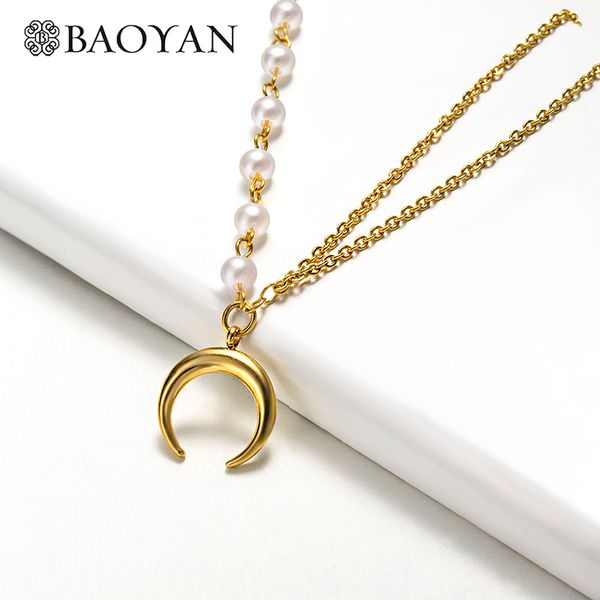 baoyan gold crescent moon necklaces fashionable stainless steel pearl chain necklaces simple golden horn pendant women, Silver
baoyan gold crescent moon necklaces fashionable stainless steel pearl chain necklaces simple golden horn pendant women, Silver
