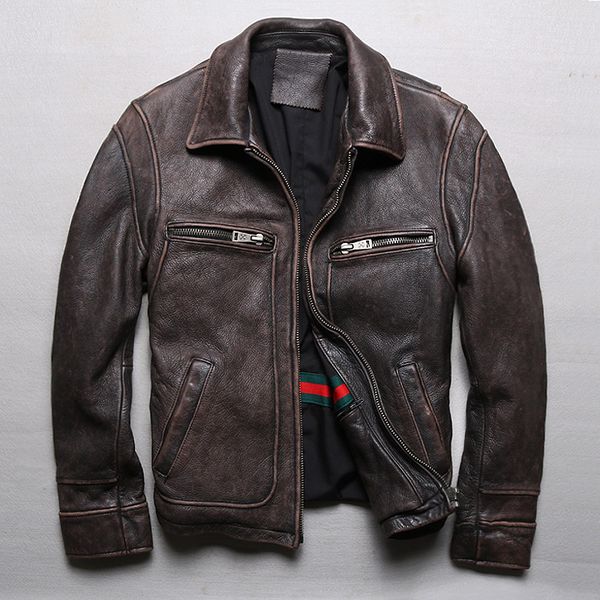 2018 new men retro vintage brown genuine leather jacket fashion motorcycle jackets thick cowhide winter coats s-5xl, Black
2018 new men retro vintage brown genuine leather jacket fashion motorcycle jackets thick cowhide winter coats s-5xl, Black
