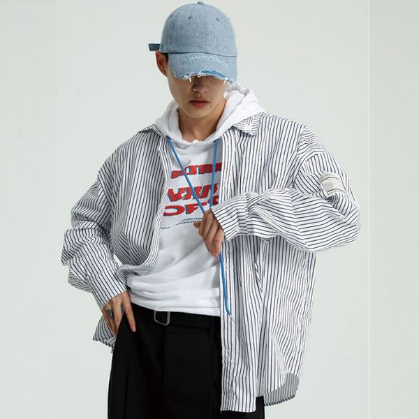 men casual loose long sleeve stripe shirt male streetwear hip hop vintage fashion shirts, White;black
men casual loose long sleeve stripe shirt male streetwear hip hop vintage fashion shirts, White;black