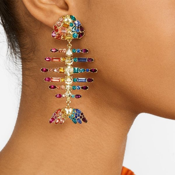 european and american exaggerated marine colorful diamond-set tropical fish earrings fashion cool fishbone earrings supply, Golden
european and american exaggerated marine colorful diamond-set tropical fish earrings fashion cool fishbone earrings supply, Golden