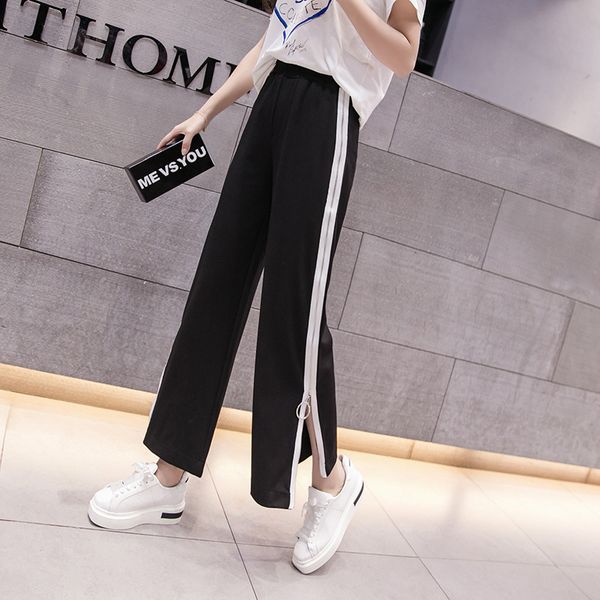 spring 2018 new ladies wide leg pants high waist split summer trousers womens side stripe summer street wear, Black;white
spring 2018 new ladies wide leg pants high waist split summer trousers womens side stripe summer street wear, Black;white