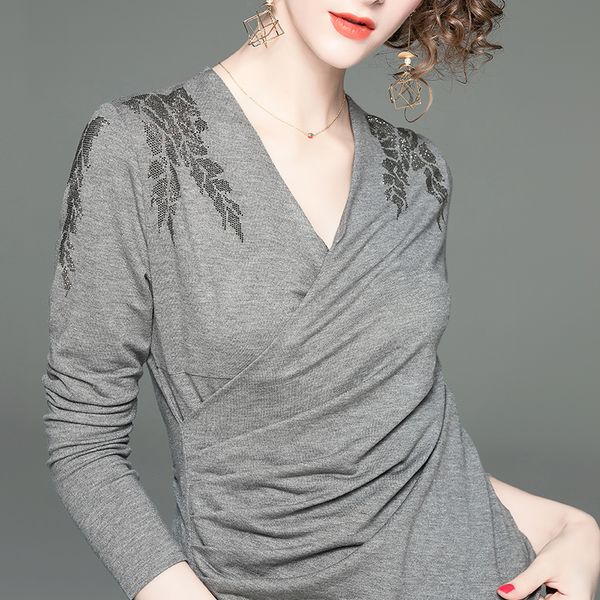 women's t-shirt 2021 spring v-neck tshirts lady diamond-encrusted slim shirt long-sleeve bottom tshirt women, White
women's t-shirt 2021 spring v-neck tshirts lady diamond-encrusted slim shirt long-sleeve bottom tshirt women, White