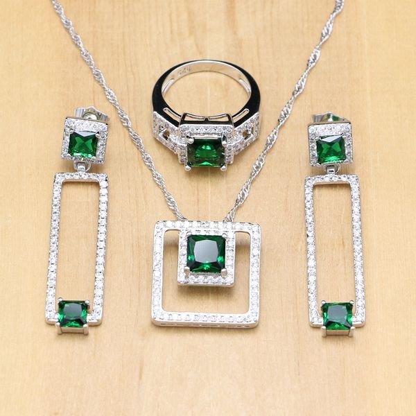 925 silver jewelry sets square green stone white zircon long earrings for women pendant ring wedding jewelery necklace set, Slivery;golden
925 silver jewelry sets square green stone white zircon long earrings for women pendant ring wedding jewelery necklace set, Slivery;golden