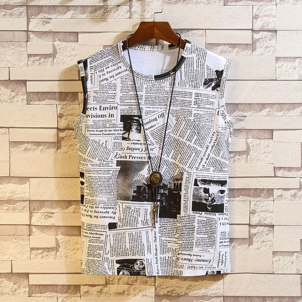 2019 summer men's new fashion korean newspaper printing round neck slim youth sleeveless tide vest, Black;white
2019 summer men's new fashion korean newspaper printing round neck slim youth sleeveless tide vest, Black;white