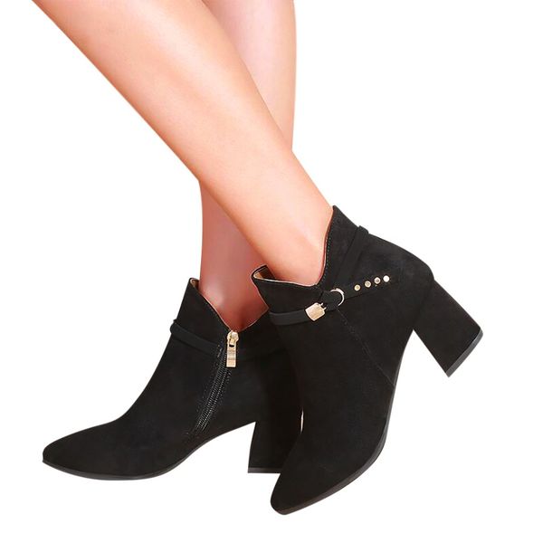 boots women women winter warm ankle length zipper pointed toe flock square heels high boots zapatos de mujer, Black
boots women women winter warm ankle length zipper pointed toe flock square heels high boots zapatos de mujer, Black